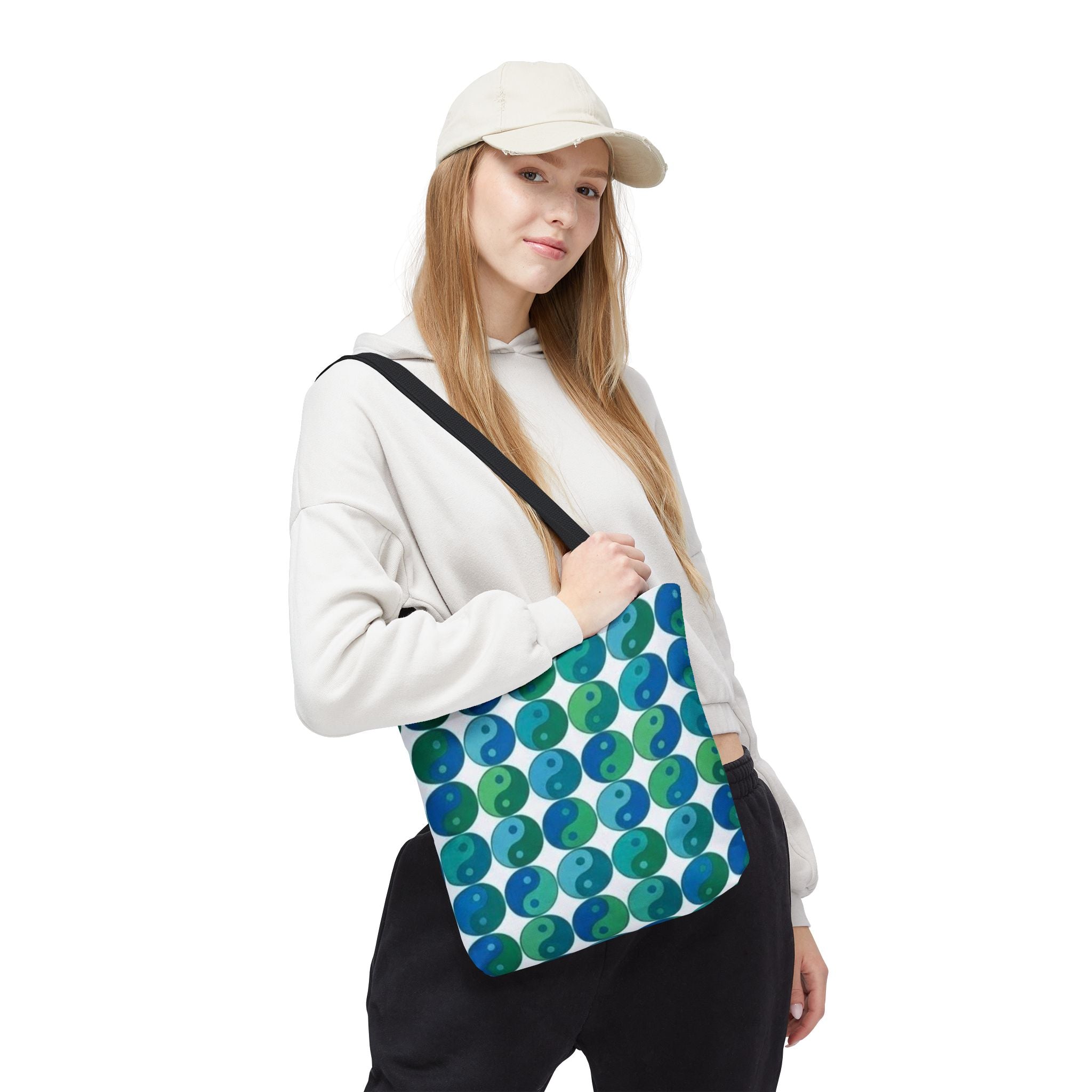 Yin Yang Pattern Tote Bag — Blue Green Reversible All-Over-Print Shopper