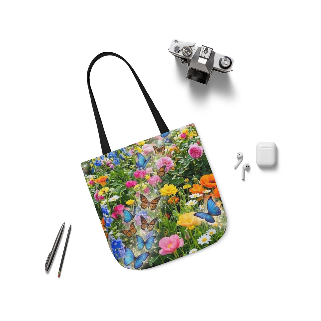 Floral Butterfly Canvas Tote Bag — Colorful Garden Print Tote