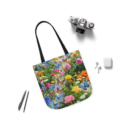 Floral Butterfly Canvas Tote Bag — Colorful Garden Print Tote