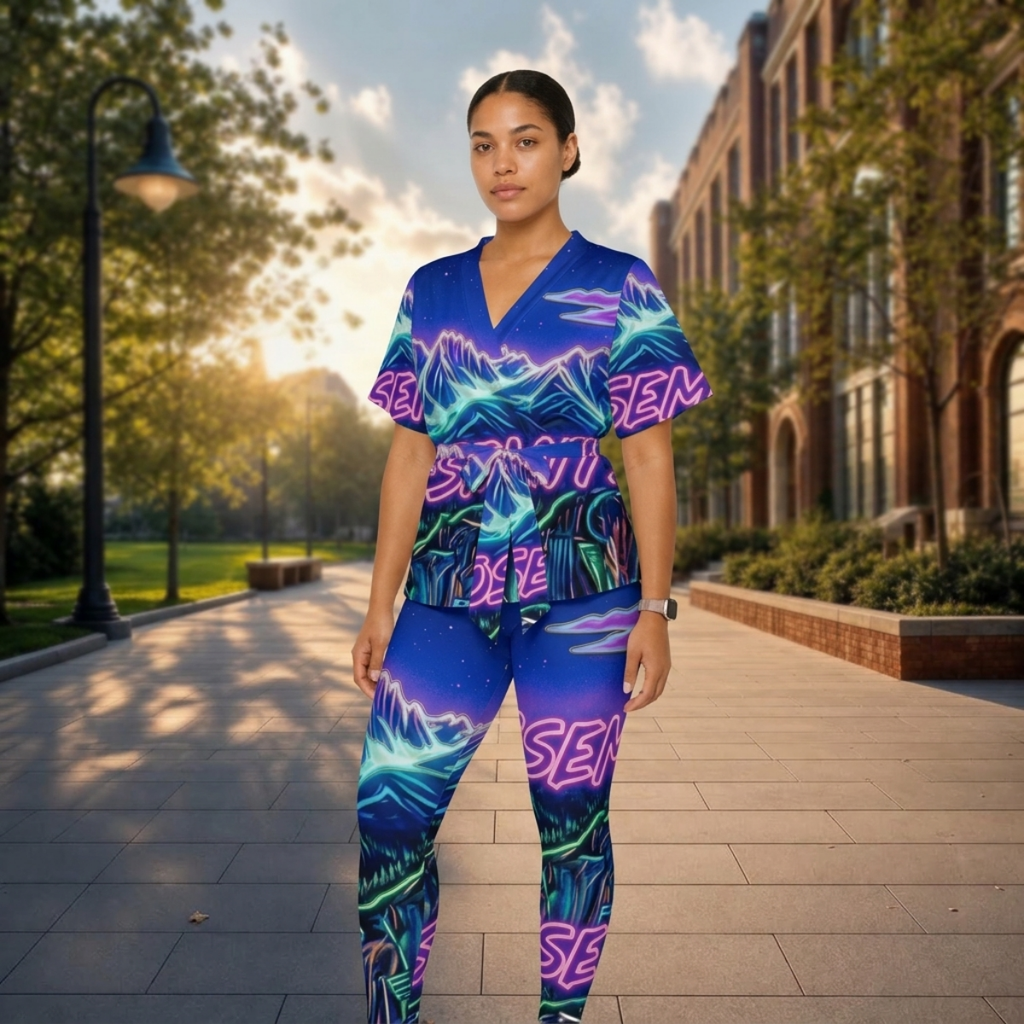 Retro Synth-wave/Neon Yosemite National All-Over Print Women's Wrap Blouse