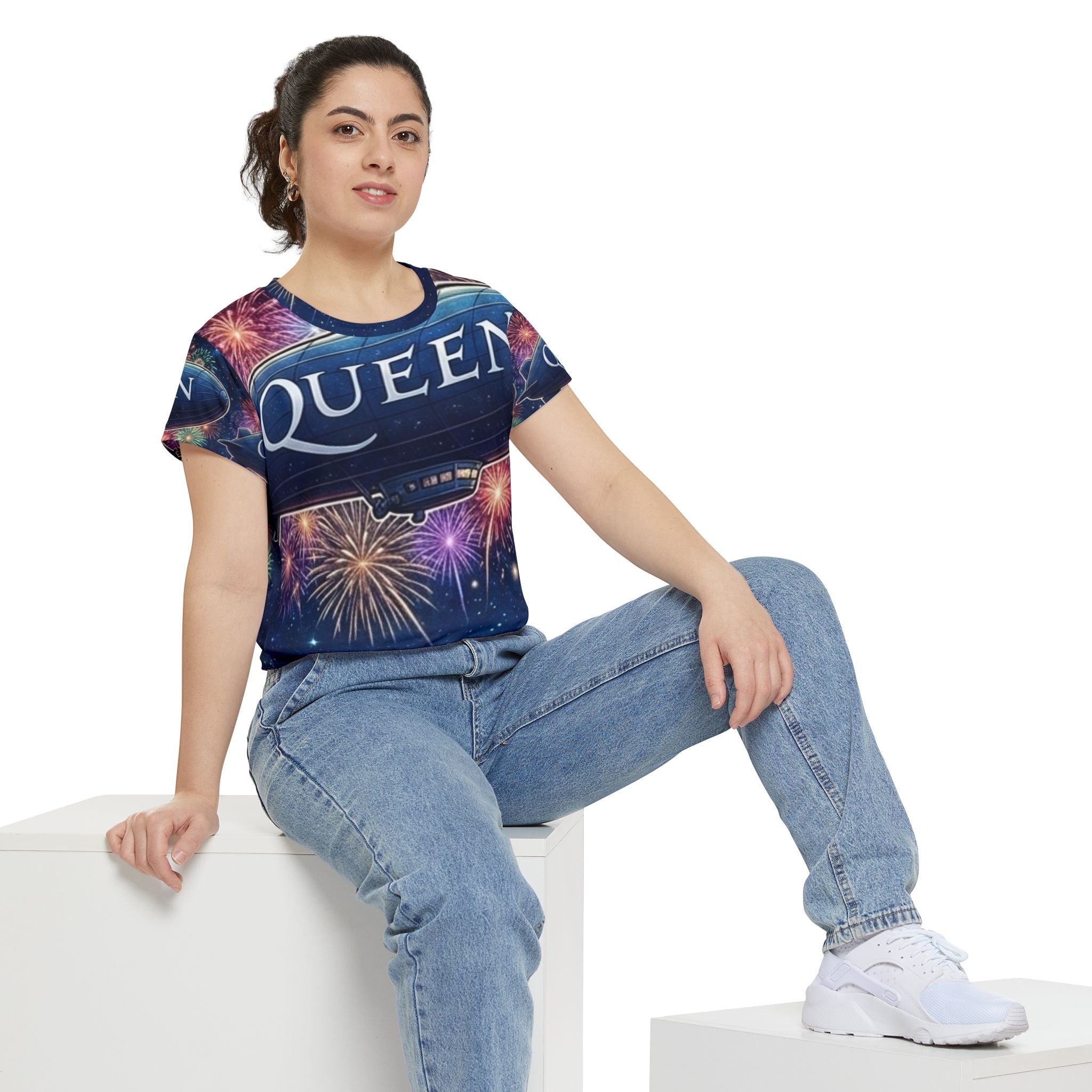 Queen Band Airship T‑Shirt — Fireworks All‑Over Print
