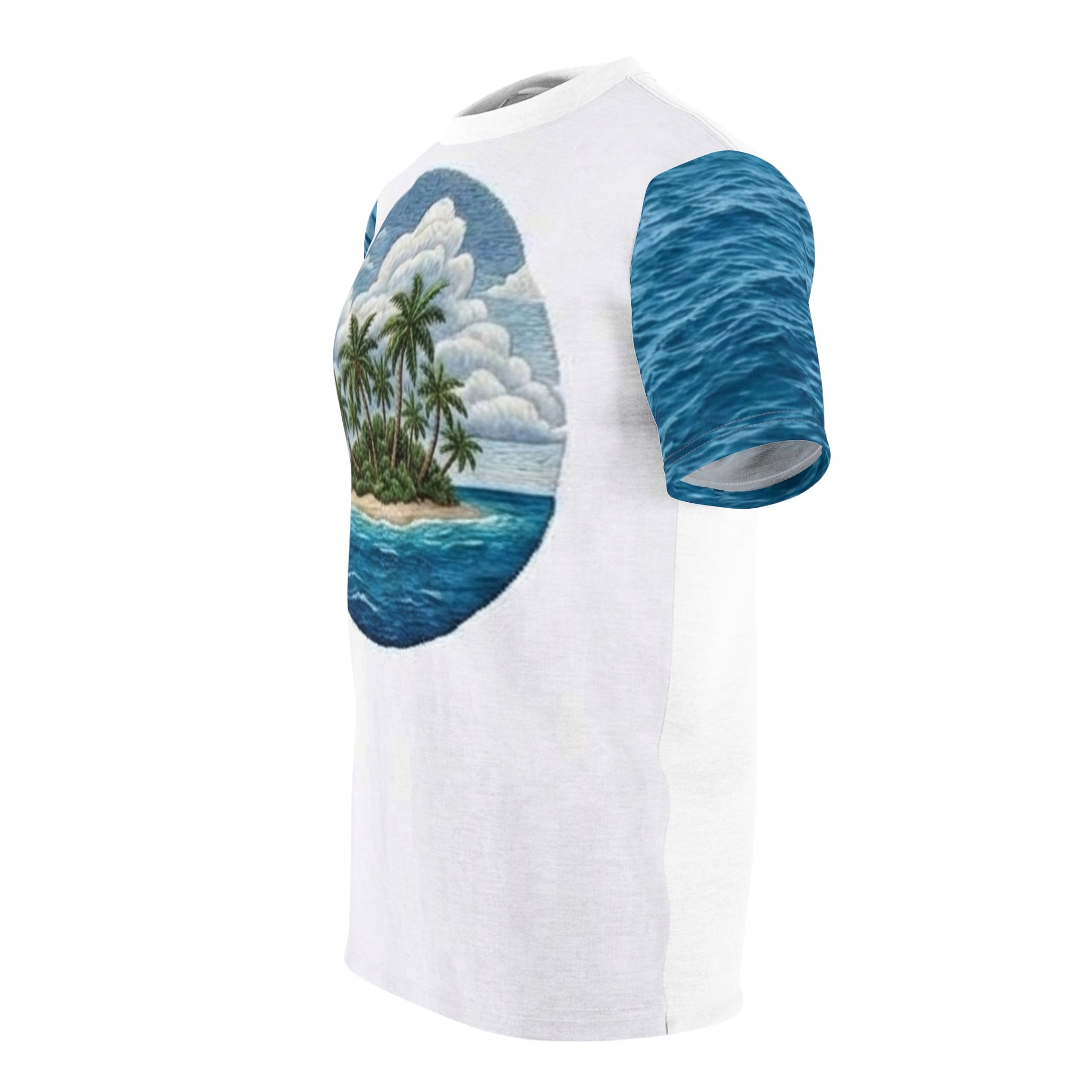 Tropical Island All-Over Print Tee — Palm Tree Beach Vacation Shirt