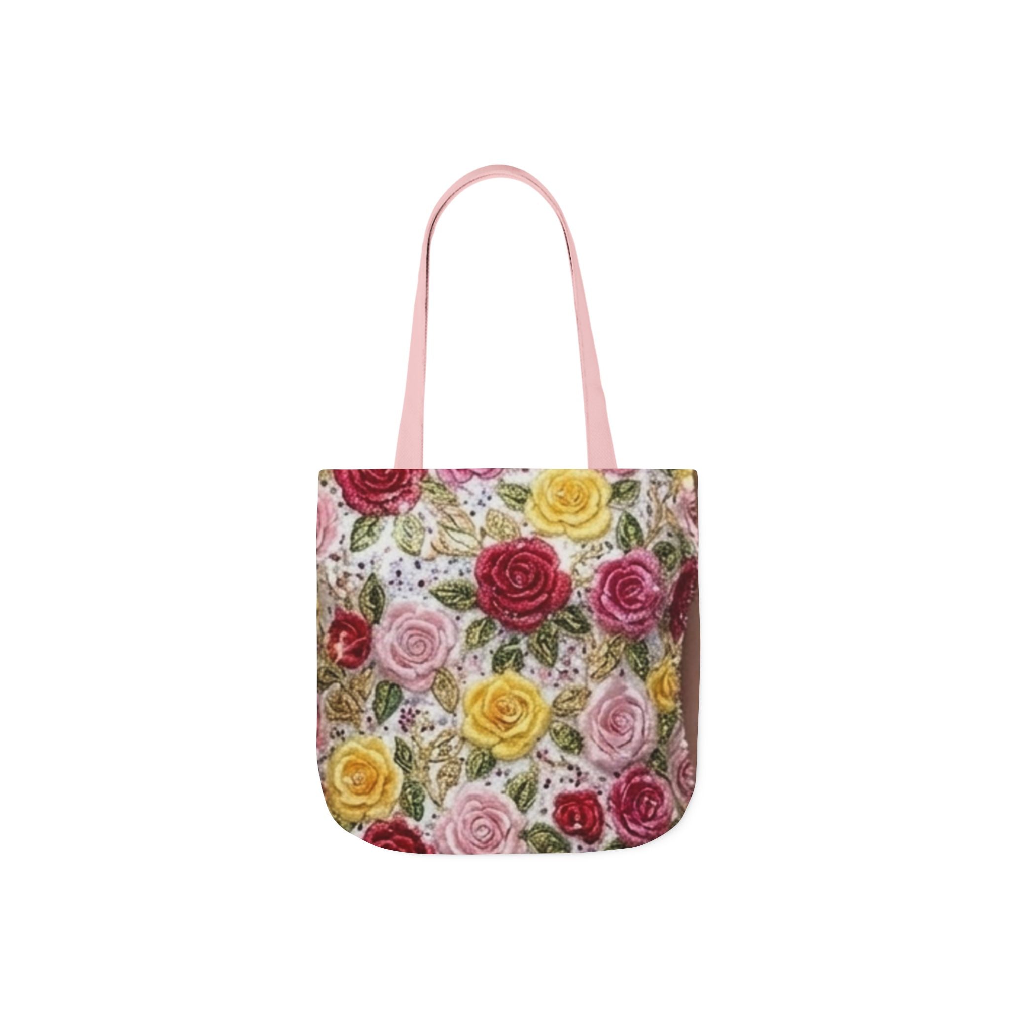 Floral Rose Canvas Tote Bag — Vintage Pink, Yellow & Red Roses Pattern Printify