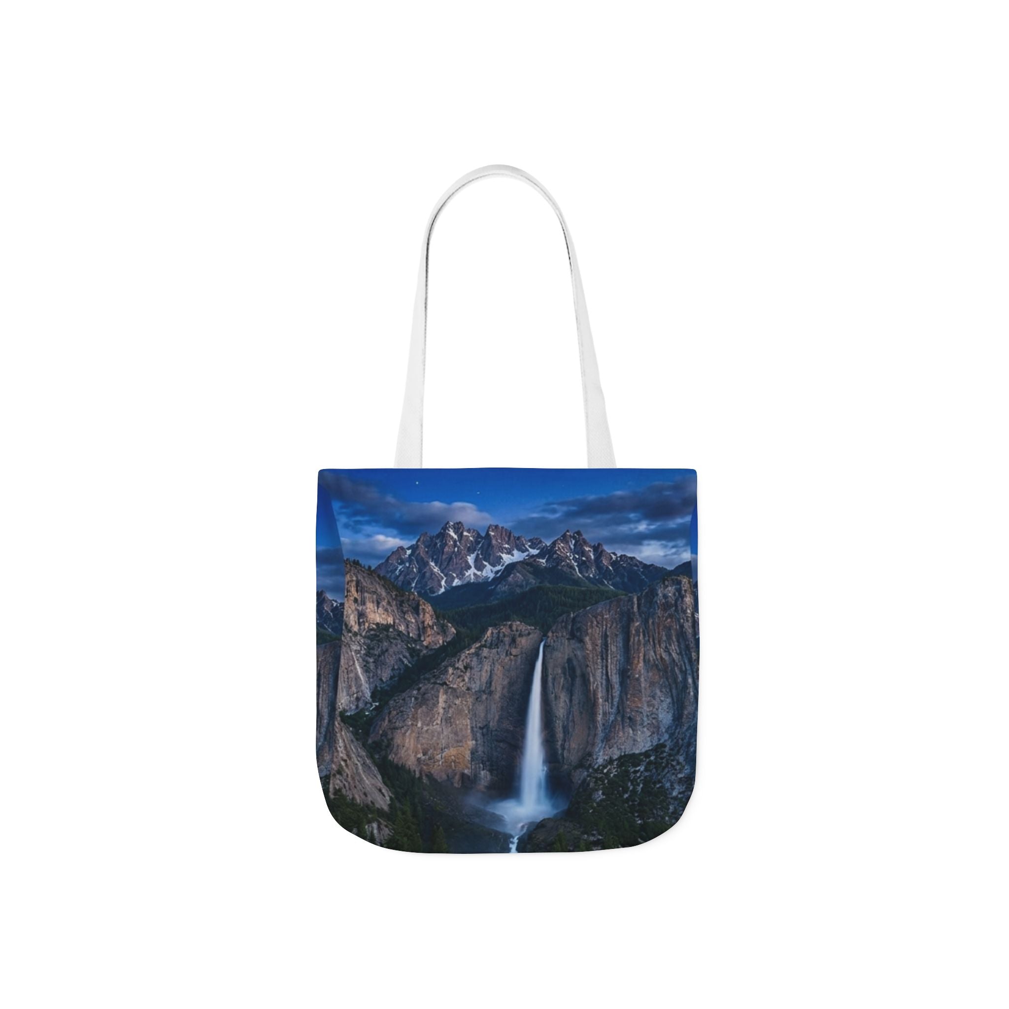 Waterfall Mountain  Canvas Tote — Scenic Yosemite Nightfall Tote Bag All-Over Print Printify