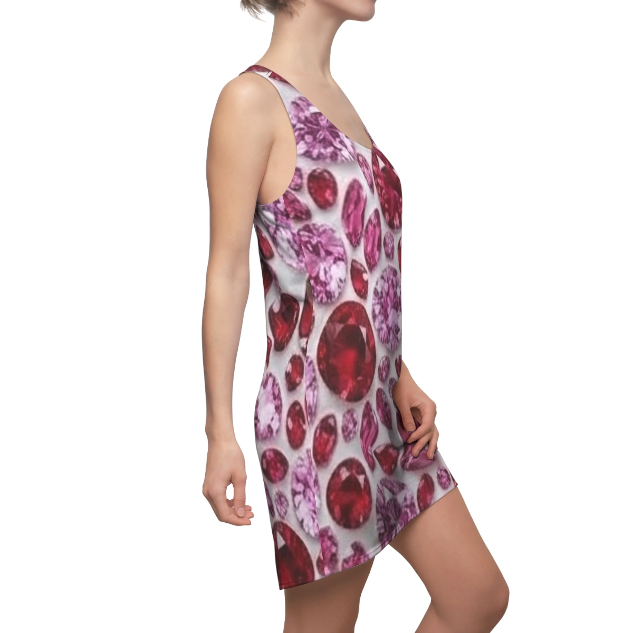 Racerback Dress — Pink & Red Gemstone All-Over Print