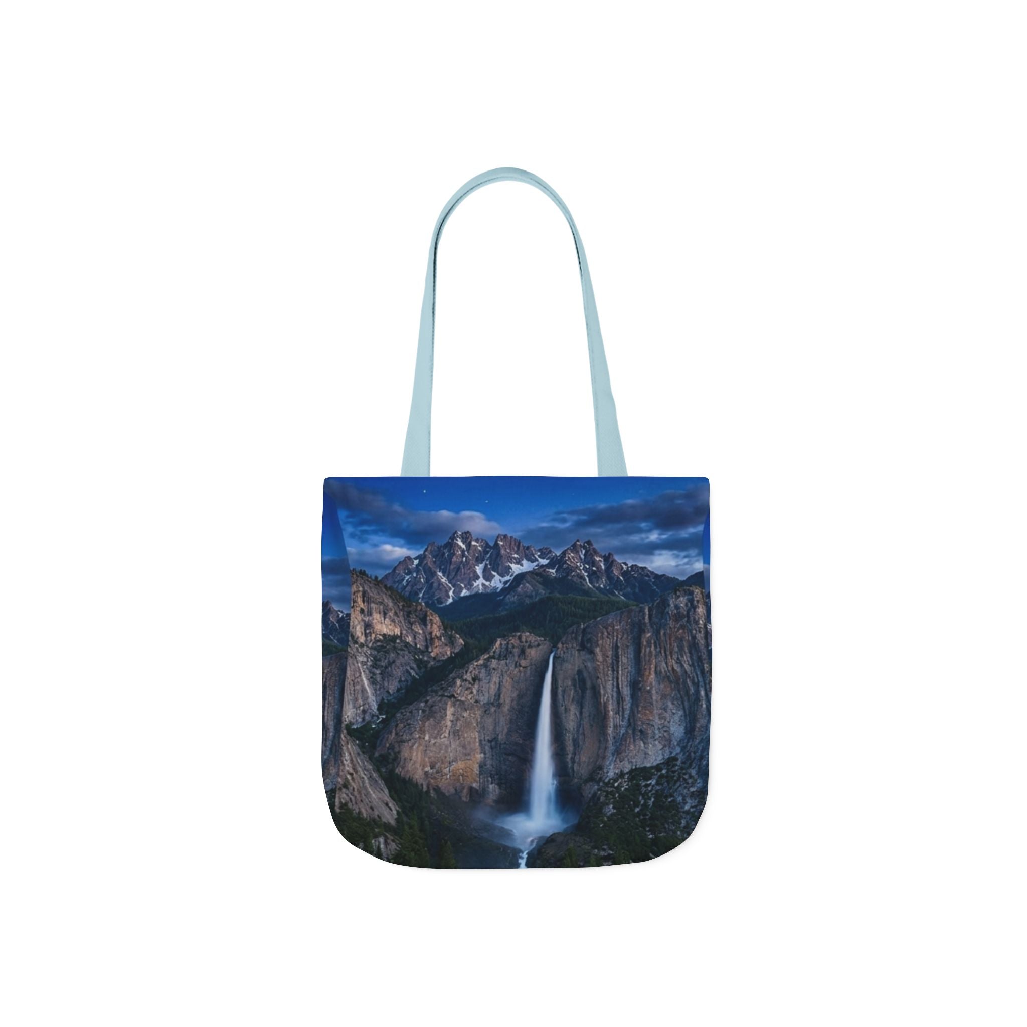 Waterfall Mountain  Canvas Tote — Scenic Yosemite Nightfall Tote Bag All-Over Print Printify