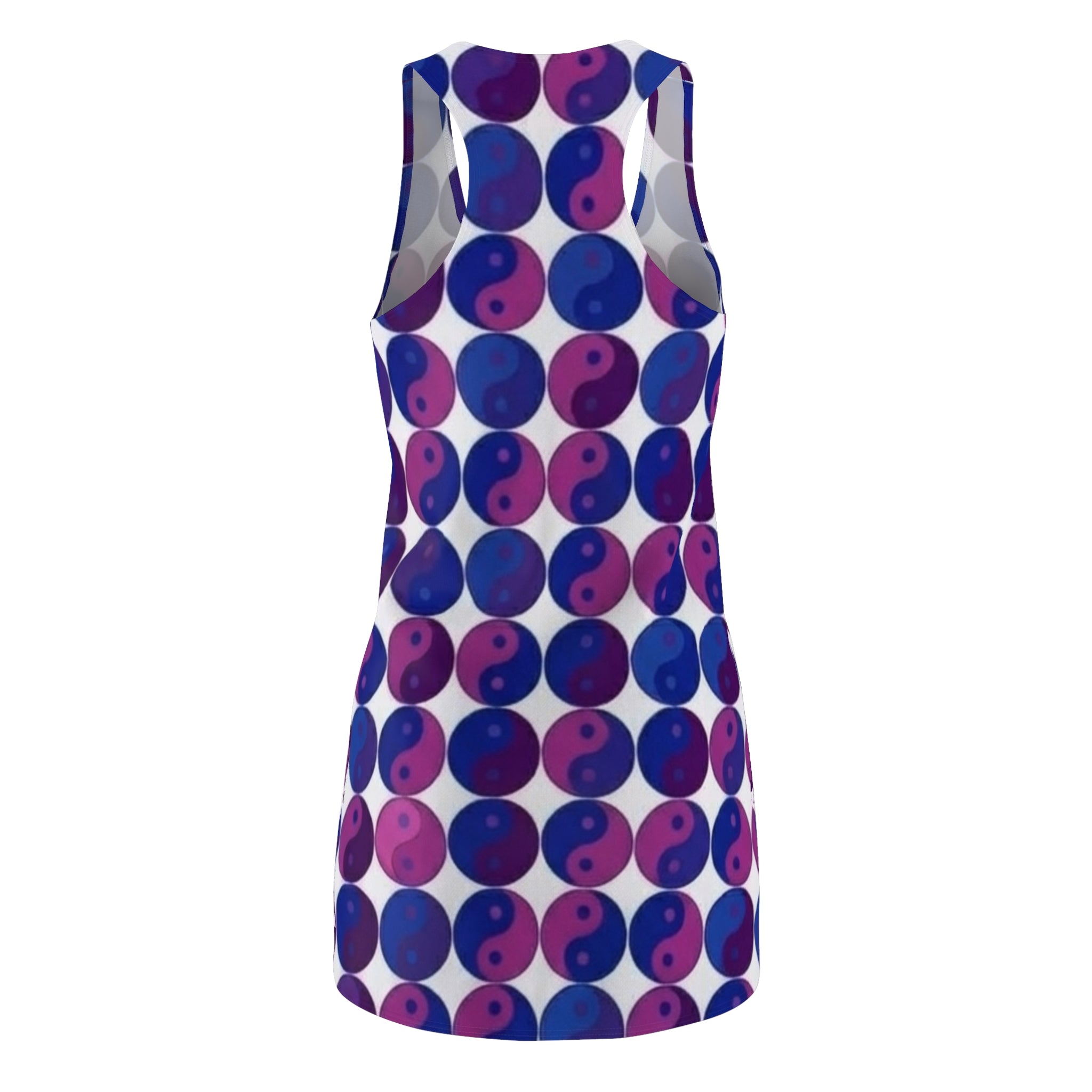 Yin Yang Dot Racerback Dress – Purple & Blue Geometric AOP