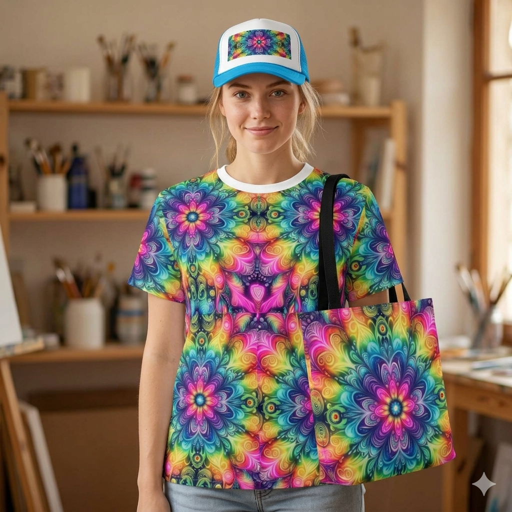 Psychedelic Floral Kaleidoscope Tee Printify