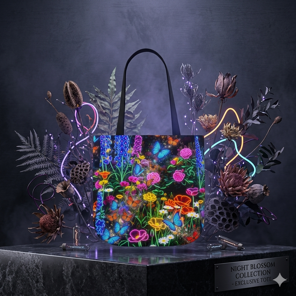 Neon Floral Butterfly Canvas Tote — Colorful Printify