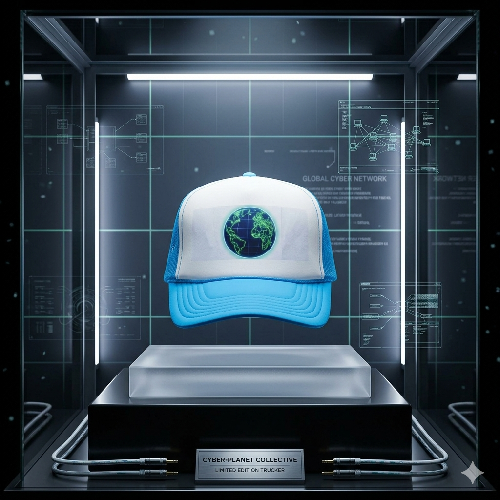 Neon Globe Foam Trucker Hat – Retro Earth Graphic Cap Printify