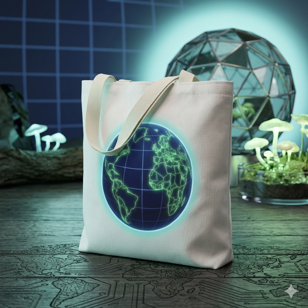 Neon Globe Tote Bag – Eco Globe AOP Tote for Travel & Everyday Printify