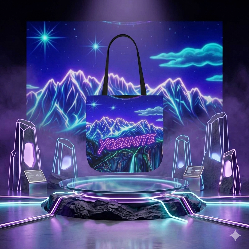 Yosemite Neon Mountains Canvas Tote Printify