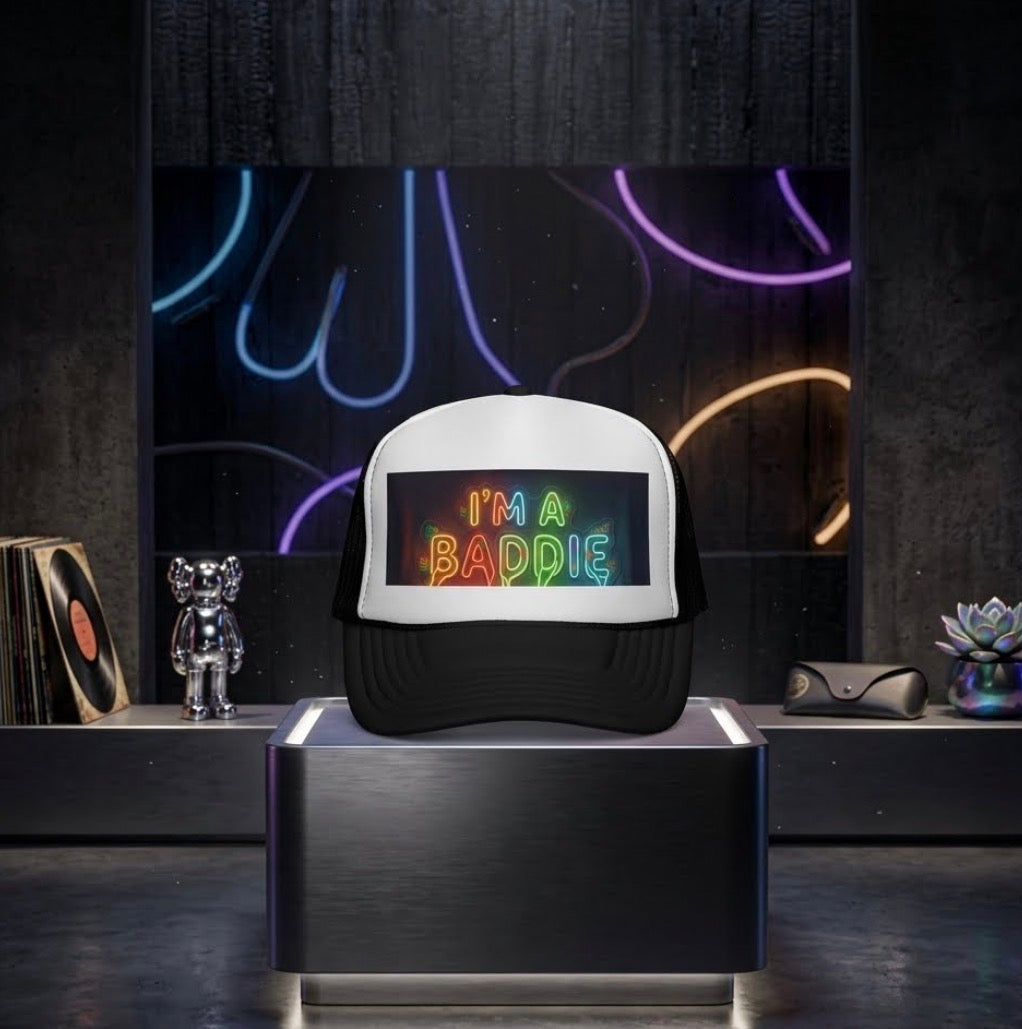 Neon  "I'm a Baddie" Trucker Cap —  Sign Graphic Printify