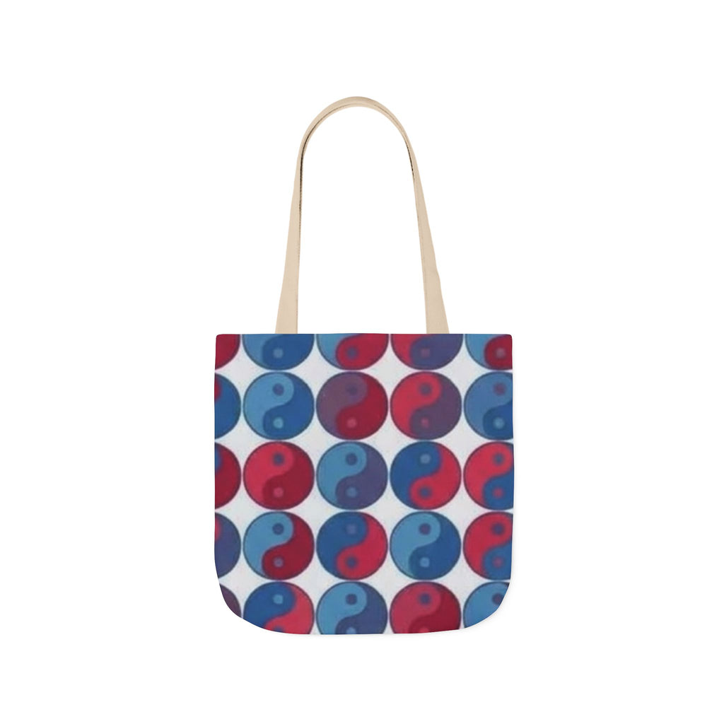 Yin Yang Pattern Canvas Tote — Red & Blue Reversible Symbol Beach Bag