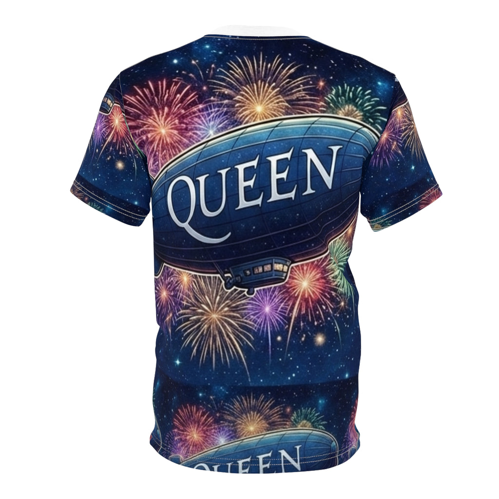 Queen Airship Tee — Retro Band Fireworks All-Over Print Shirt