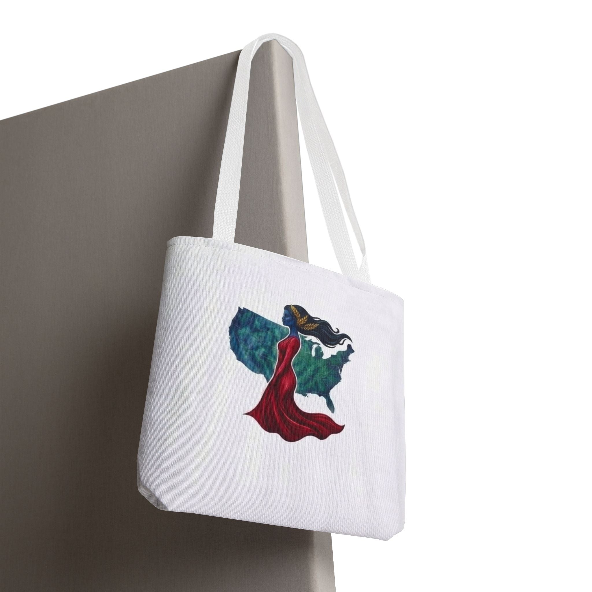 Women's USA Silhouette Tote Bag — Red Dress Fashion Illustration