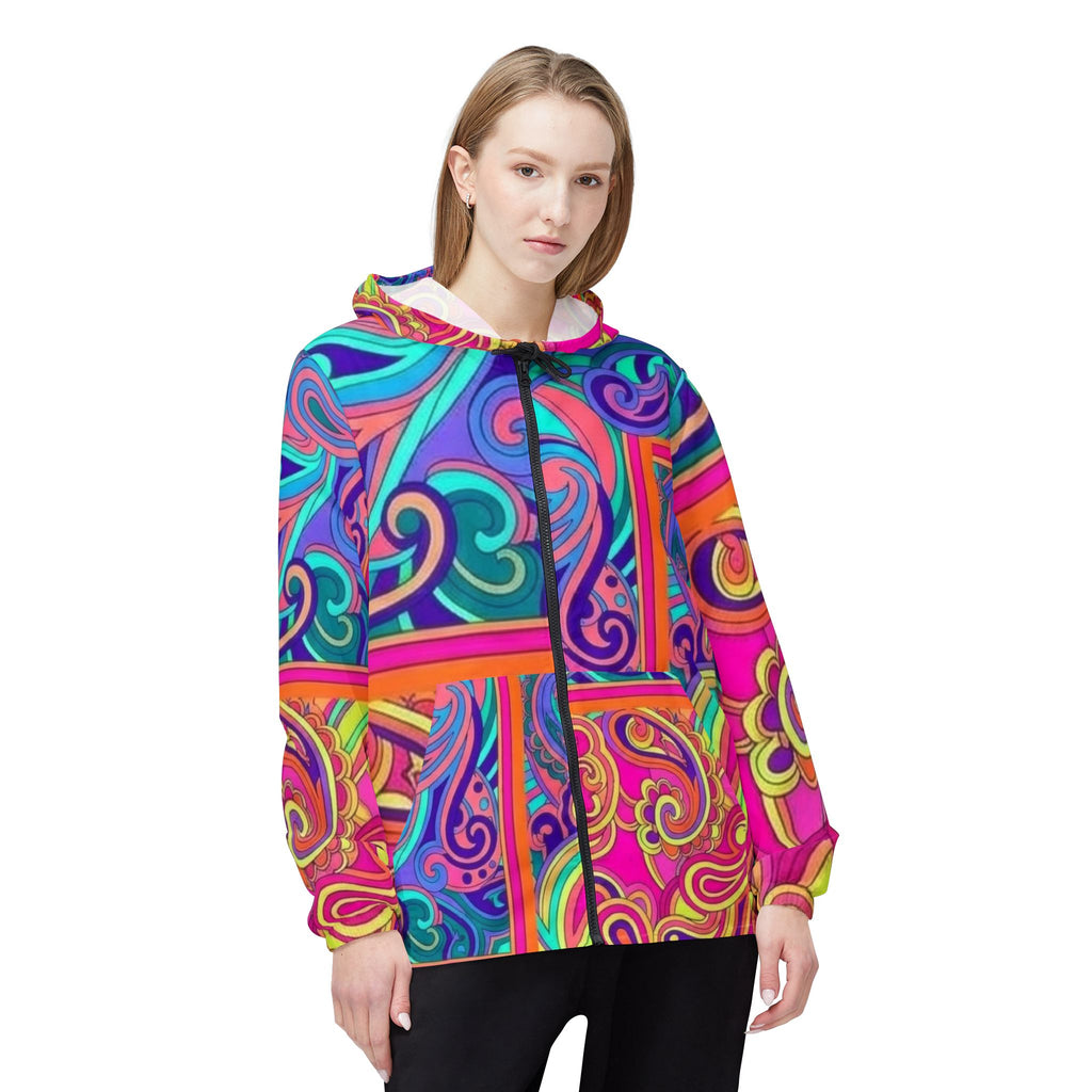 Psychedelic Swirl Windbreaker Jacket — Vibrant Neon All-Over Print