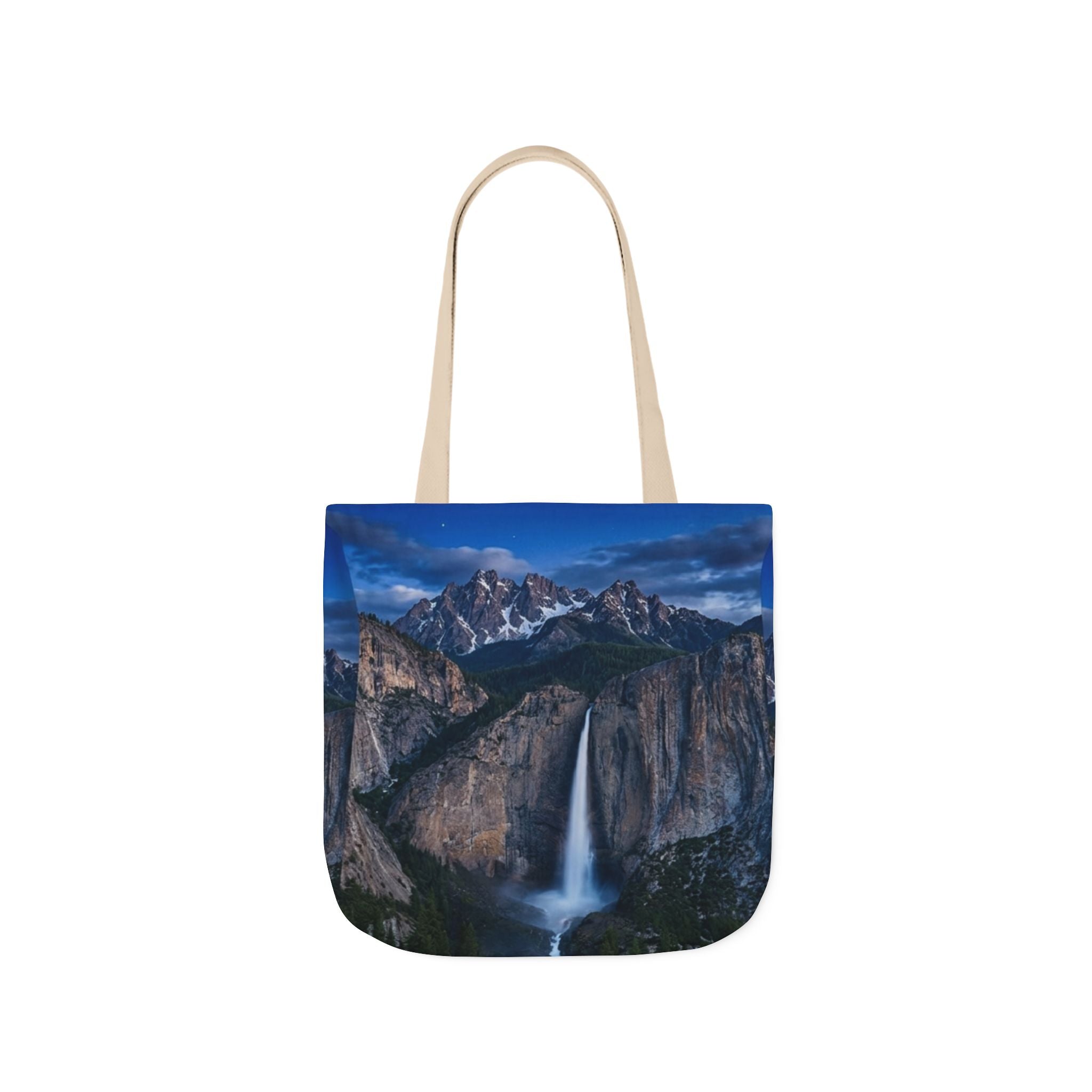 Waterfall Mountain  Canvas Tote — Scenic Yosemite Nightfall Tote Bag All-Over Print Printify