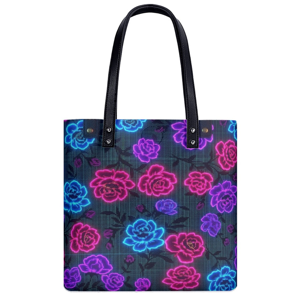 Fluorescent-Floral All-Over Print PU Shoulder Bag
