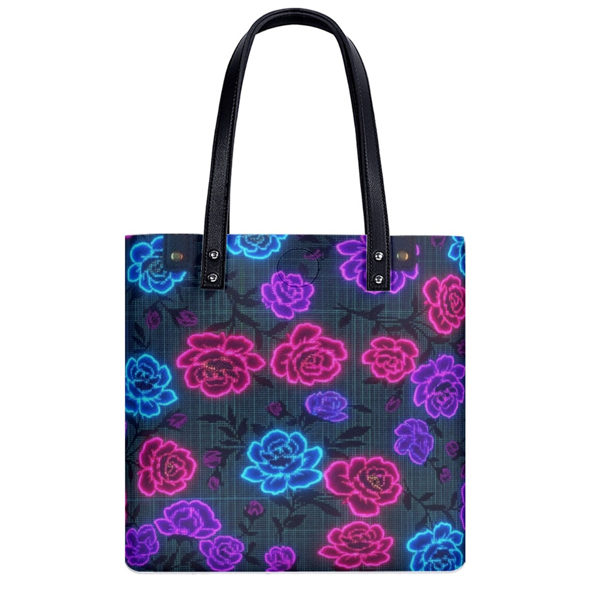Fluorescent-Floral All-Over Print PU Shoulder Bag