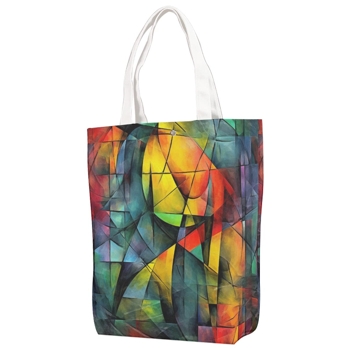 Multi-Color Mosaic Canvas Bag With Shoulder Strap