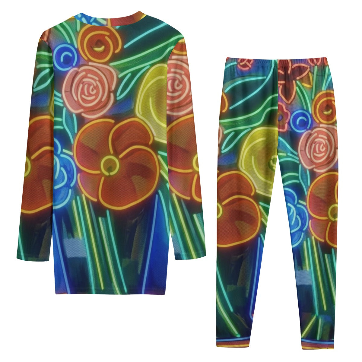 Multi-color Vibrant Abstract Floral All-Over Print Women's Side Split T-shirt Set