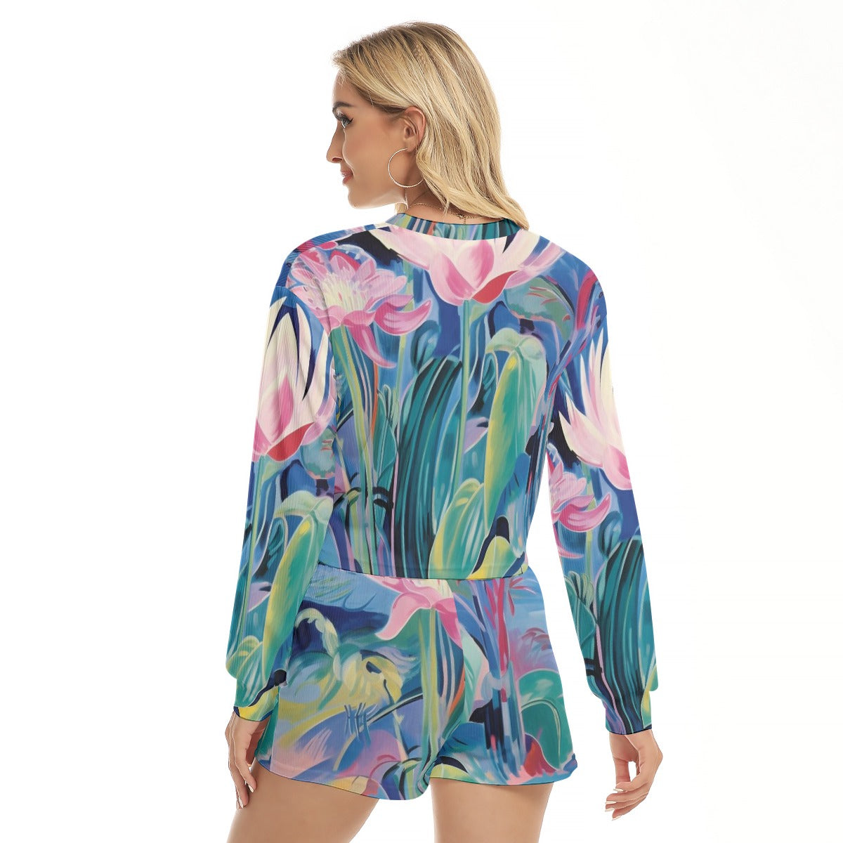 Tropical All-Over Print Women's Short Sweatshirt And Pants Suit