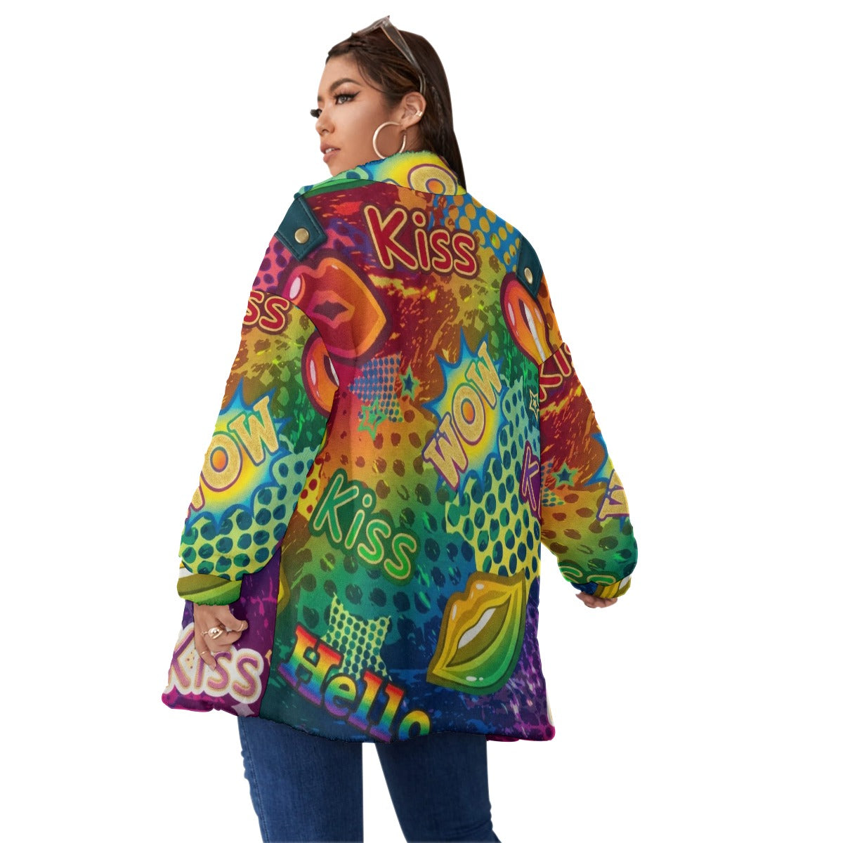 Graffiti-All-Over Print Unisex Borg Fleece Stand-up Collar Coat With Zipper Closure(Plus Size)