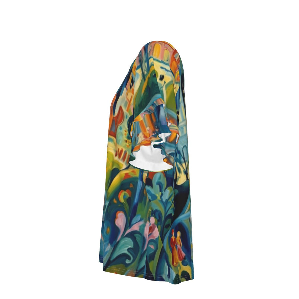Multi-Color Artistic abstract Women's Round Neck Raglan Sleeve T-shirt