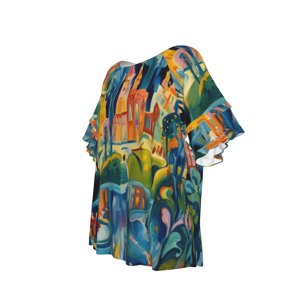 Multi-Color Artistic abstract Women's Round Neck Raglan Sleeve T-shirt