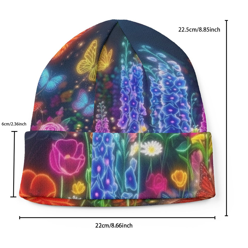 Neon Floral Butterfly All-Over Print Knitted Hat