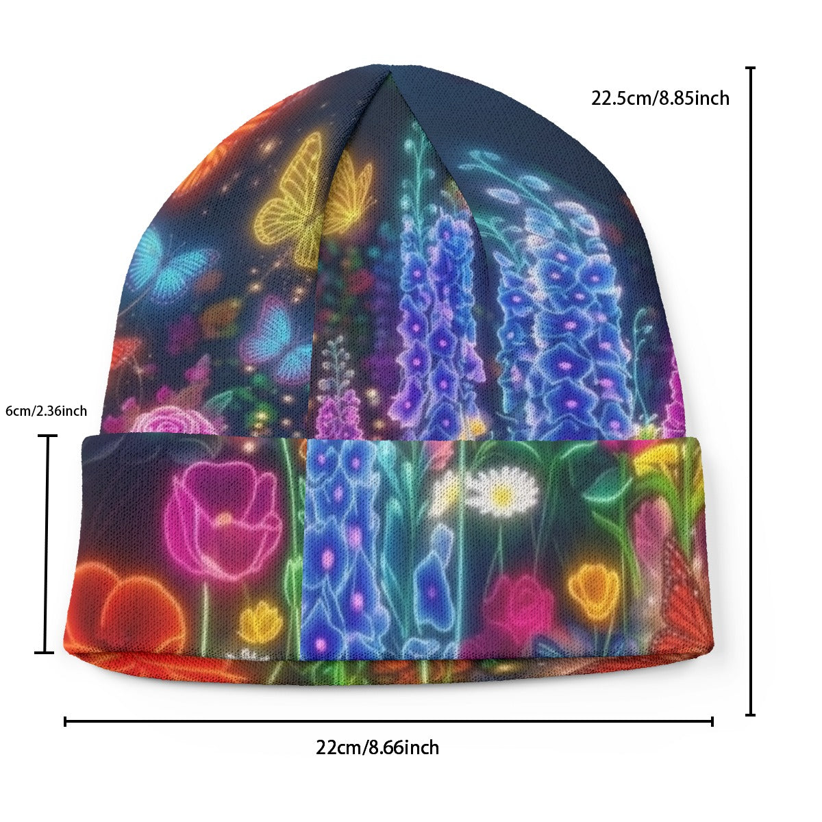 Neon Floral Butterfly All-Over Print Knitted Hat