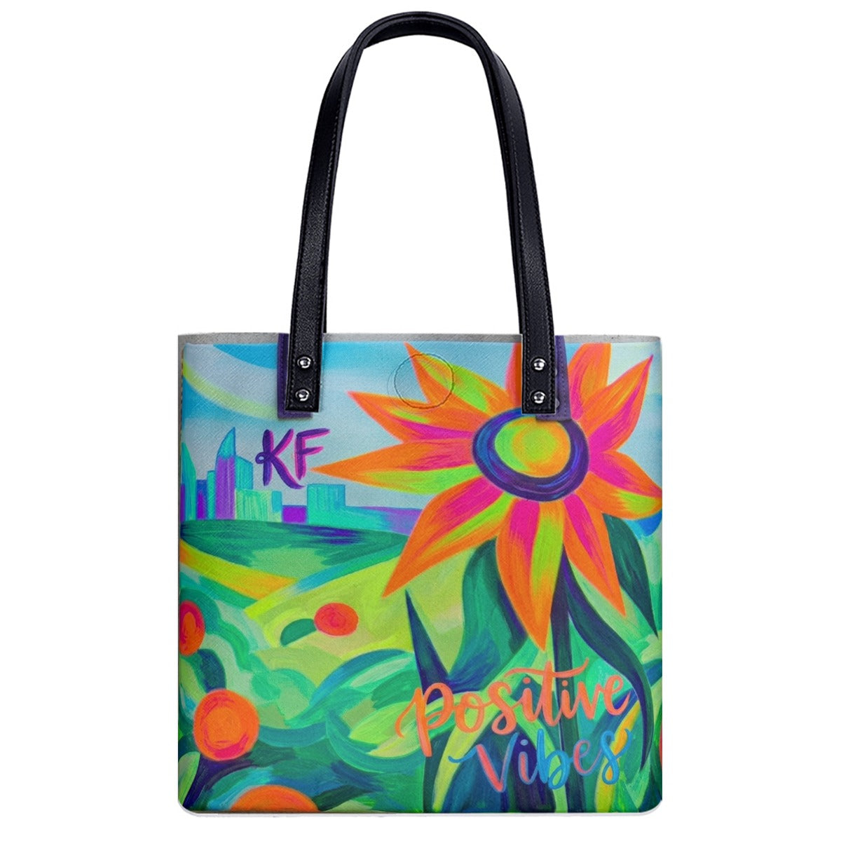 Multi-Color Abstract-Flower PU Shoulder Bag