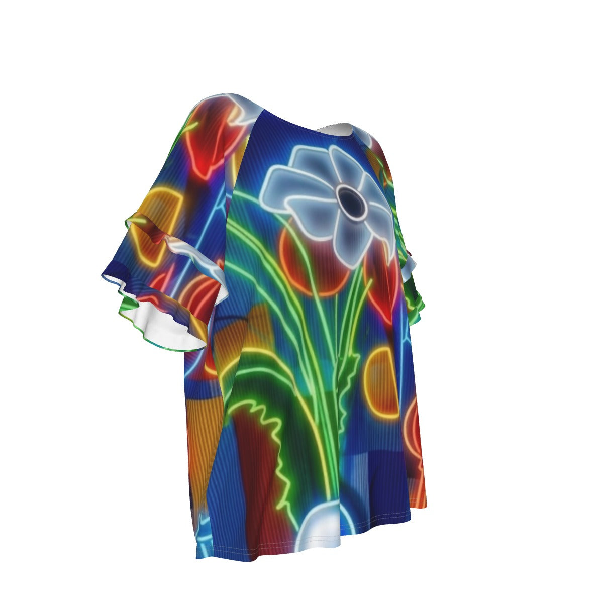 Multi-Color Glowing Flower Botanical Women's Round Neck Raglan Sleeve T-shirt