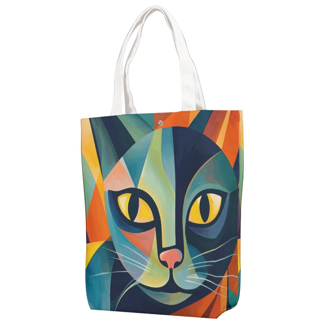 Abstract Cubist Cat-face All-Over Print Canvas Bag With Shoulder Strap