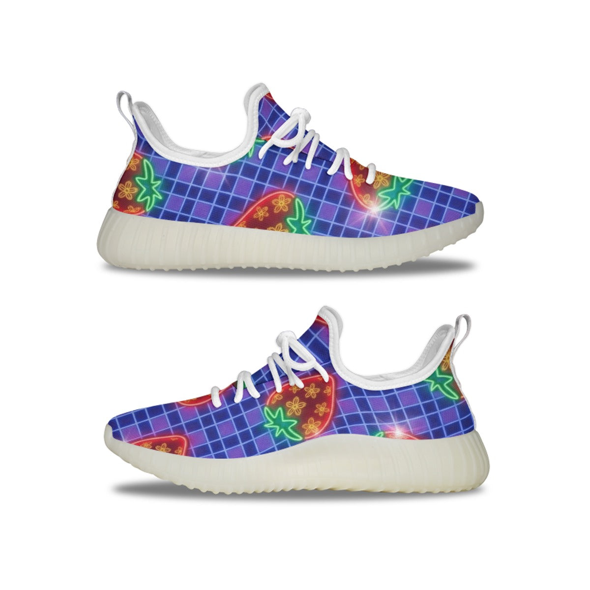 Grid-Pattern and Glowing Strawberries Women's Sports Shoes