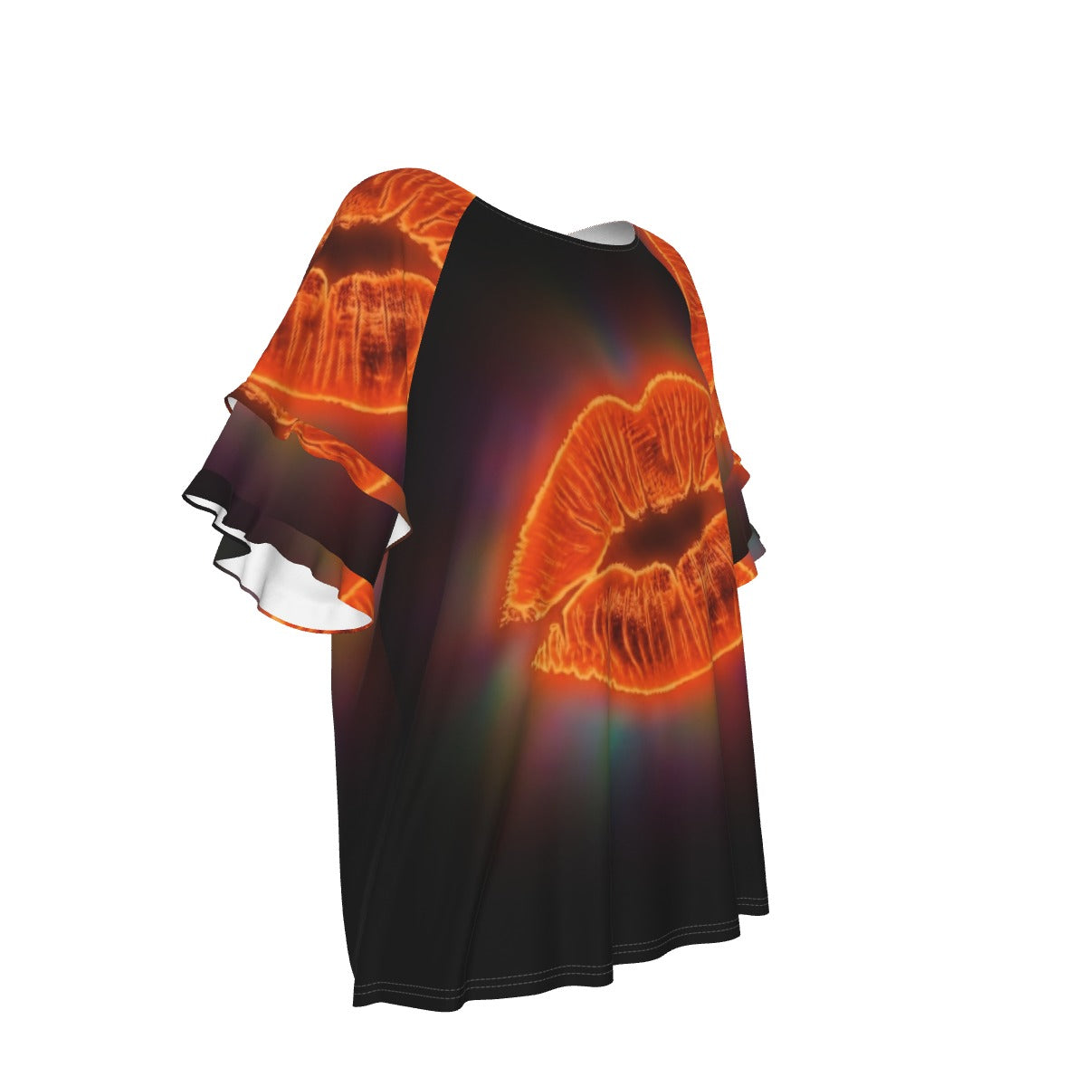 Neon Orange Lips Women's Round Neck Raglan Sleeve T-shirt