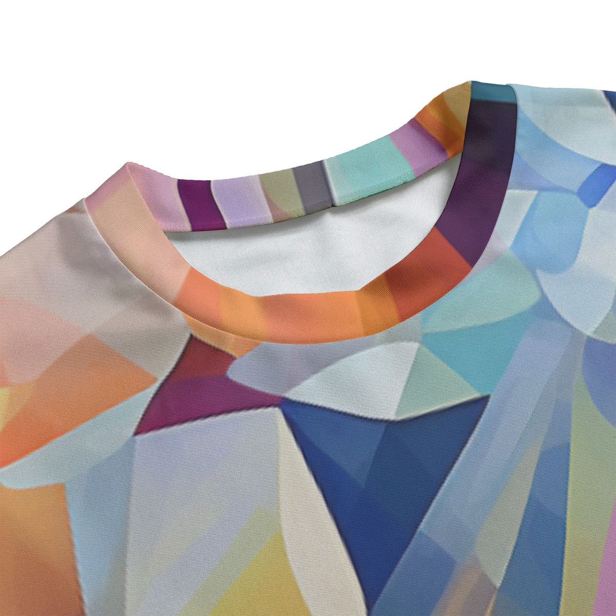 Stained-Glass Geometric Pattern All-Over Print Women's Side Split T-shirt Set