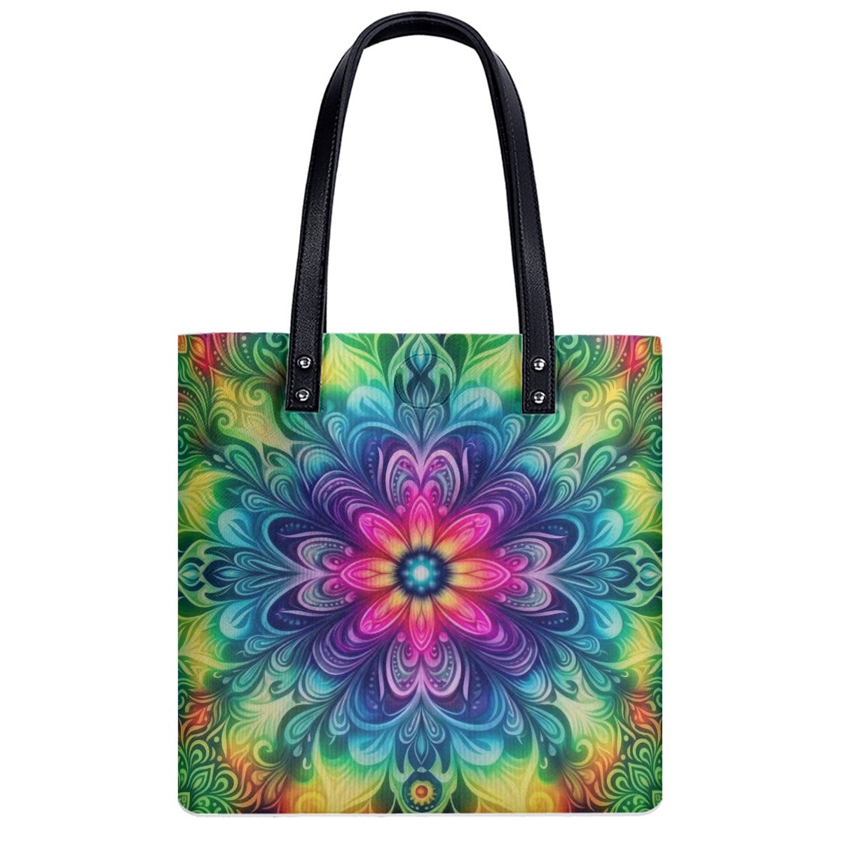 Psychedelic Floral Kaleidoscope PU Shoulder Bag