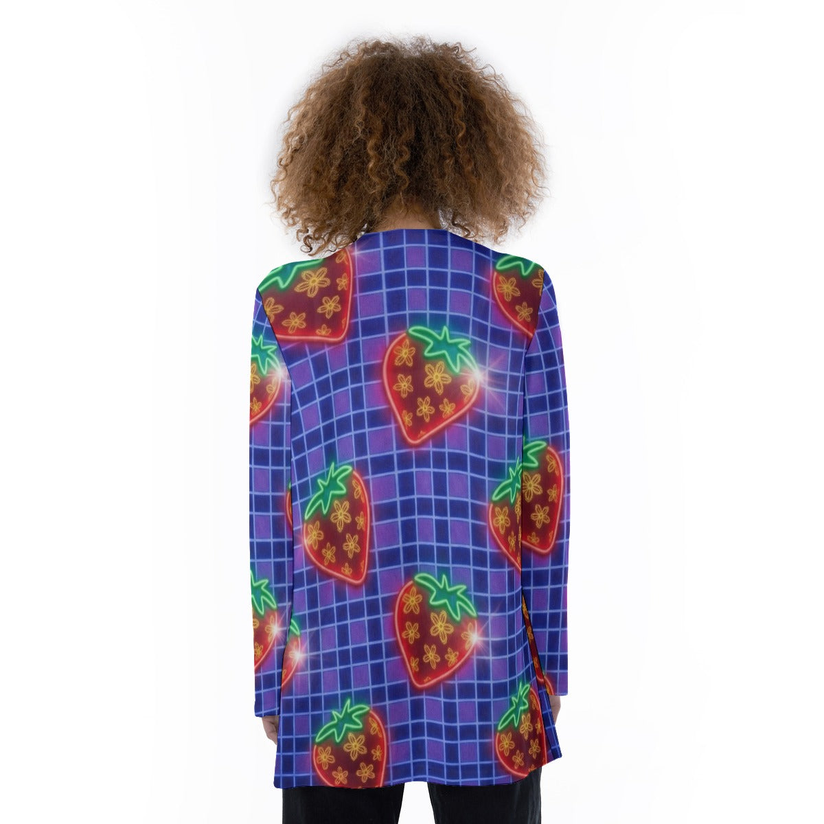 Grid-Pattern and Glowing Strawberries All-Over Print Women's Cover With Pocket