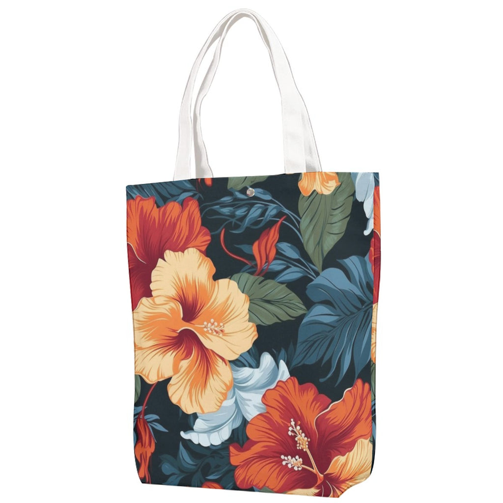 Bold, Multi-Colored Tropical Floral and Botanical Canvas Bag With Shoulder Strap