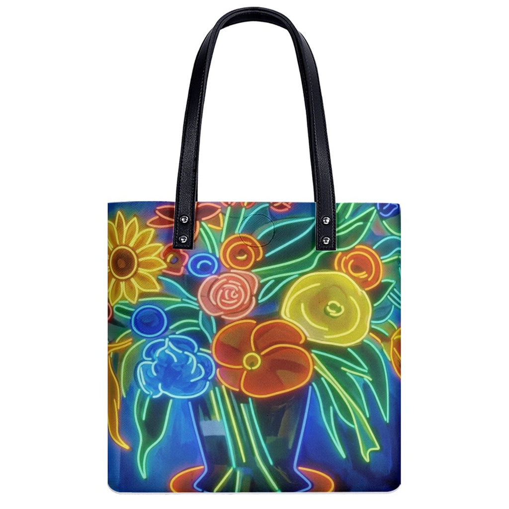 Multi-color Vibrant Abstract Floral All-Over Print PU Shoulder Bag