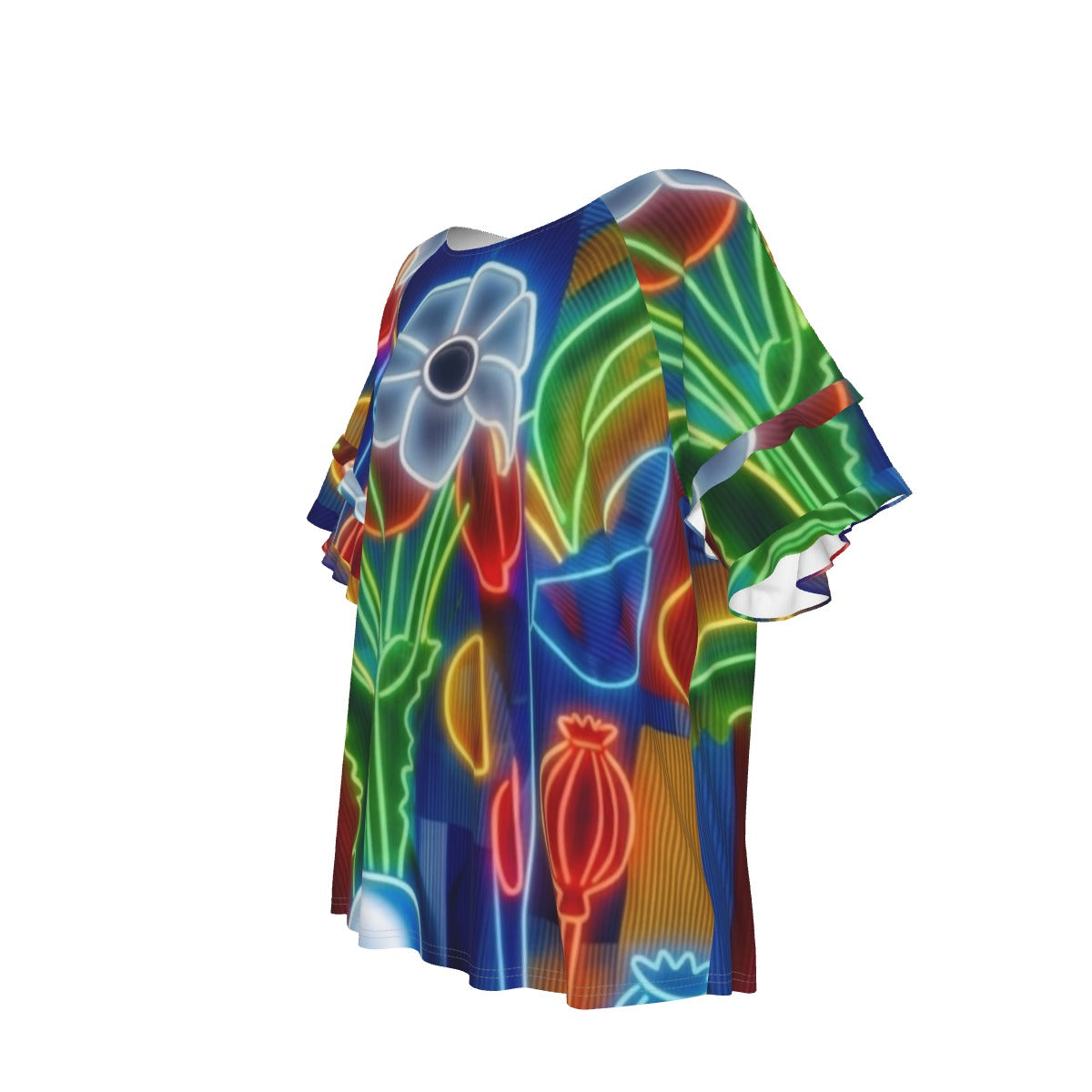 Multi-Color Glowing Flower Botanical Women's Round Neck Raglan Sleeve T-shirt
