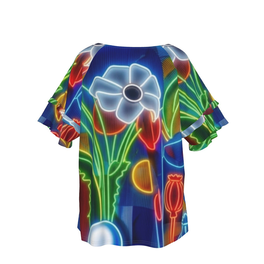 Multi-Color Glowing Flower Botanical Women's Round Neck Raglan Sleeve T-shirt
