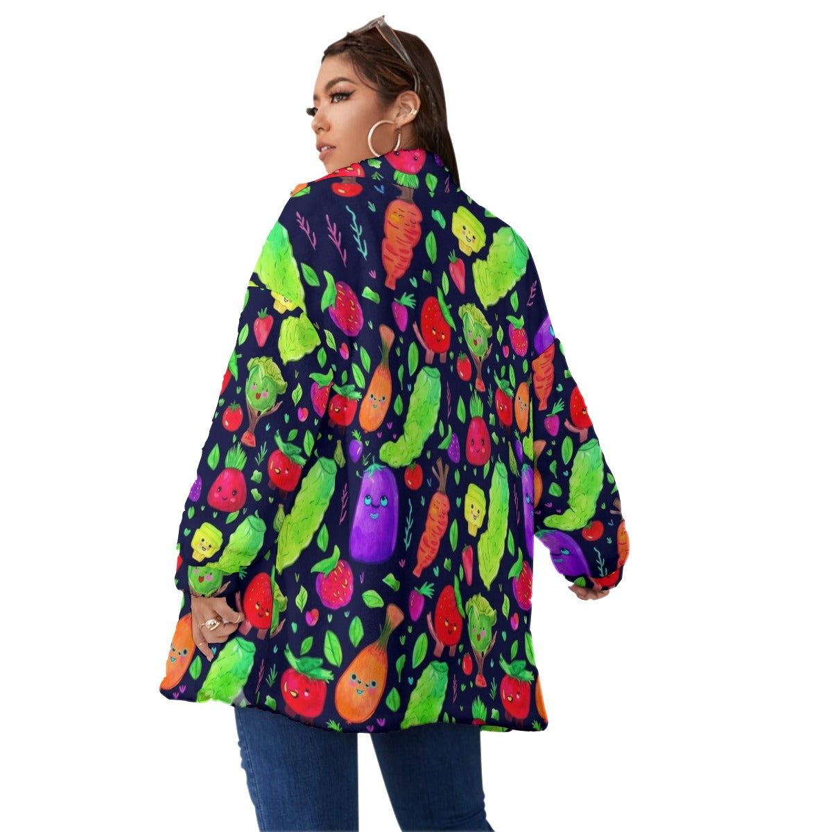 Fruit and Vegetable Unisex Borg Fleece Stand-up Collar Coat With Zipper Closure(Plus Size)