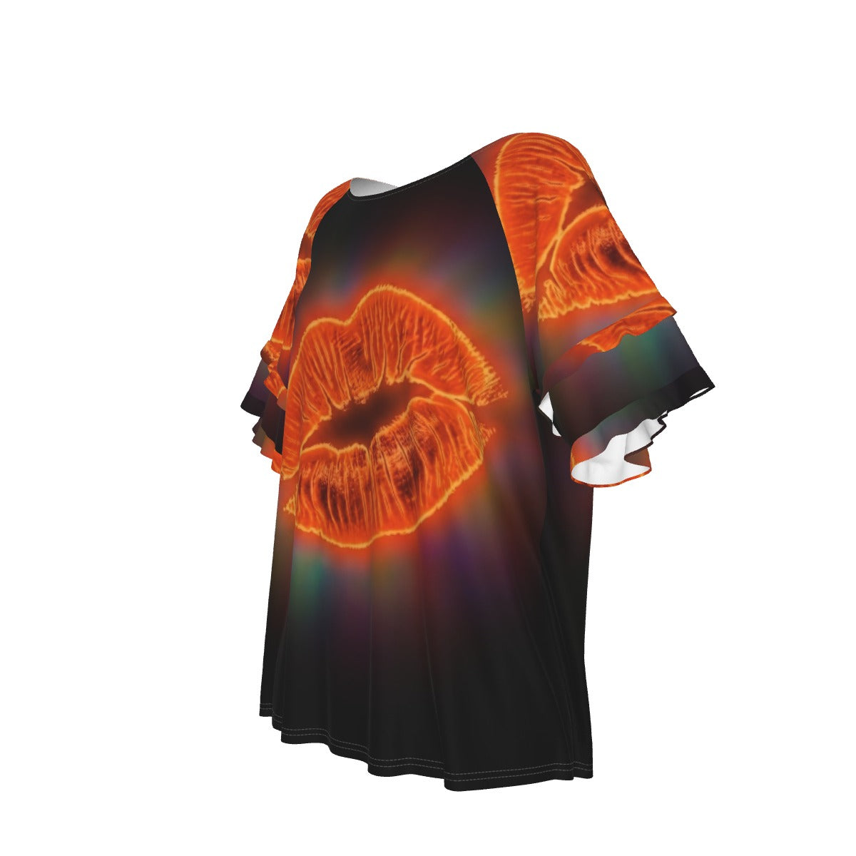 Neon Orange Lips Women's Round Neck Raglan Sleeve T-shirt