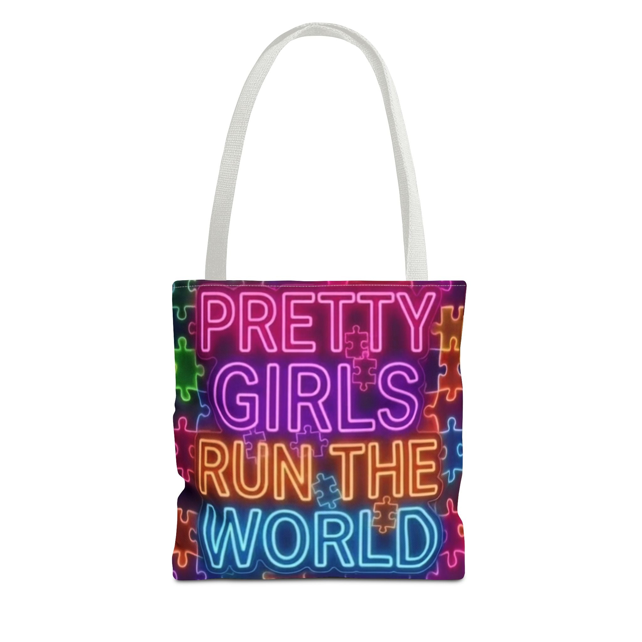 Pretty Girls Run the World Tote Bag — Neon Puzzle Pattern AOP Tote Printify