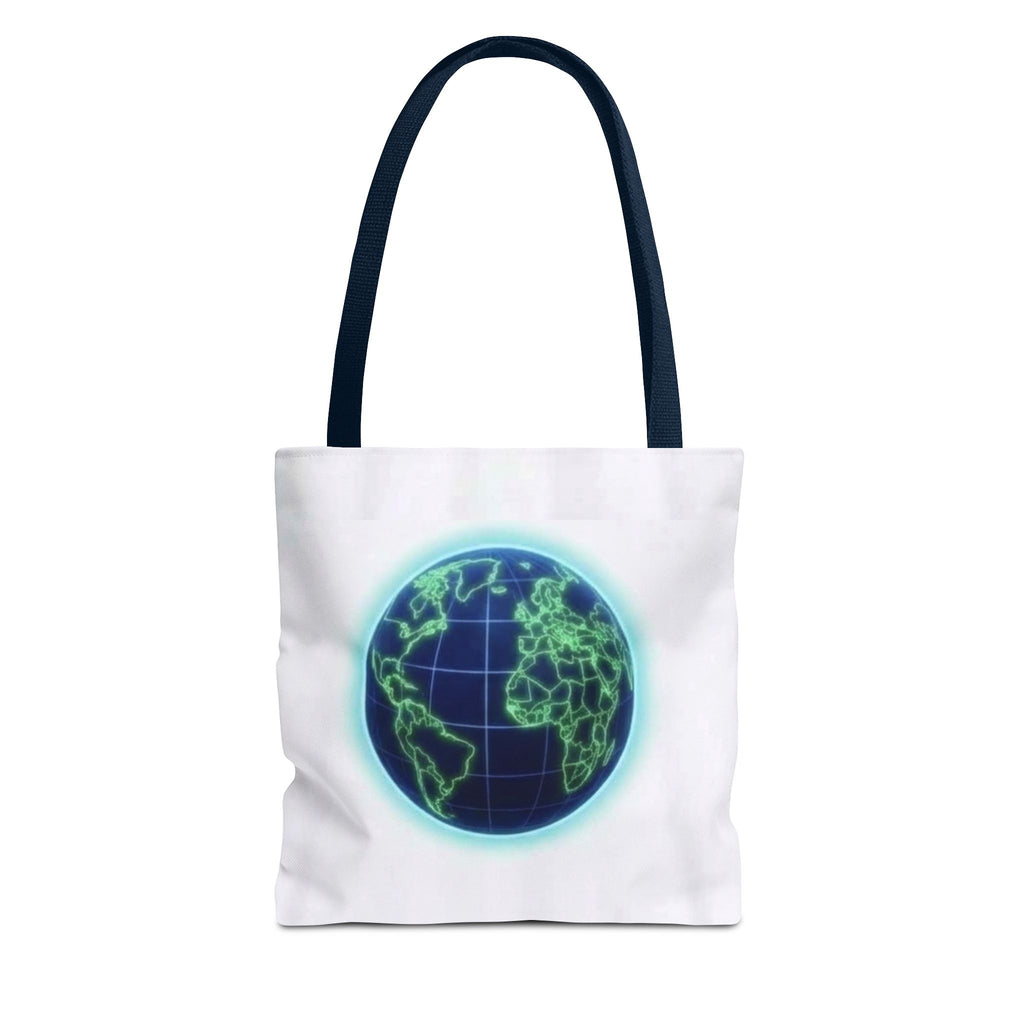 Neon Globe Tote Bag – Eco Globe AOP Tote for Travel & Everyday Printify