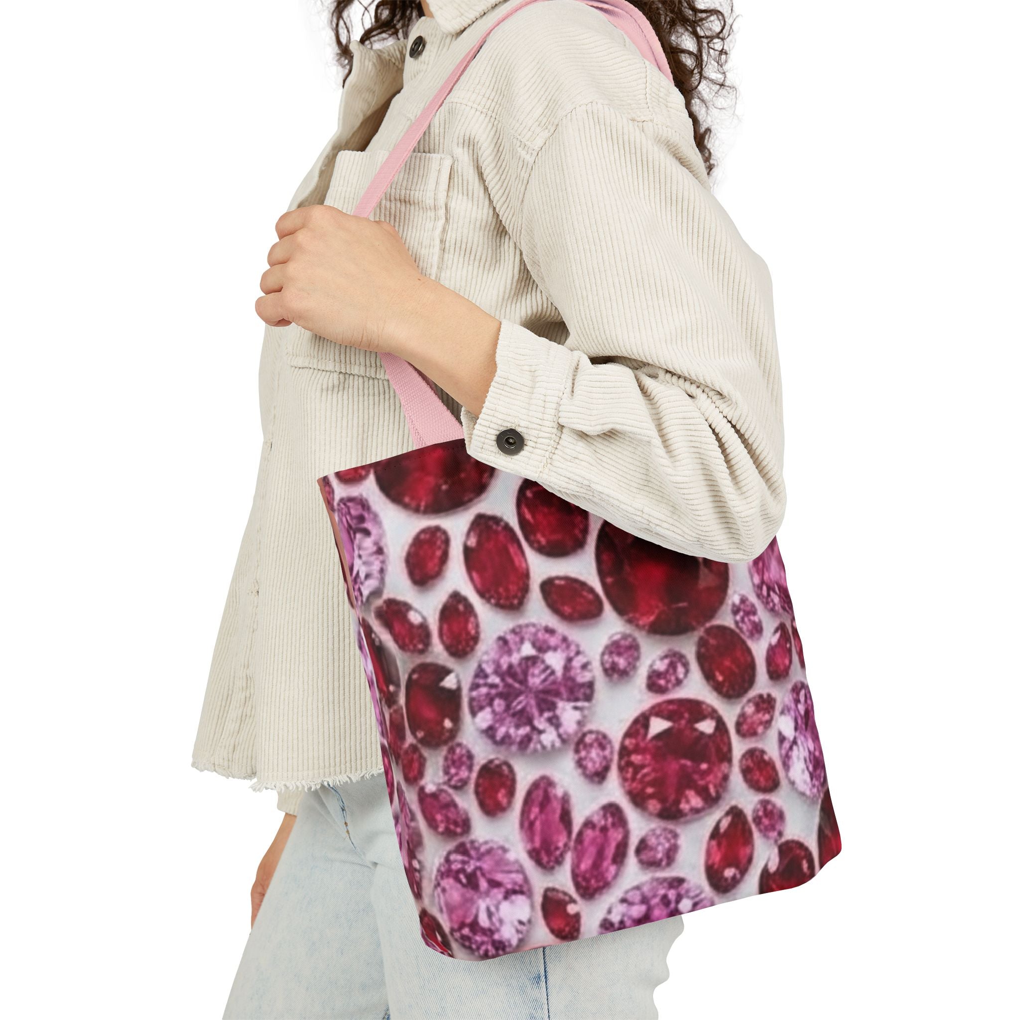 Ruby Gemstone Pattern Canvas Tote — Sparkling Red Jewel Print Tote Bag