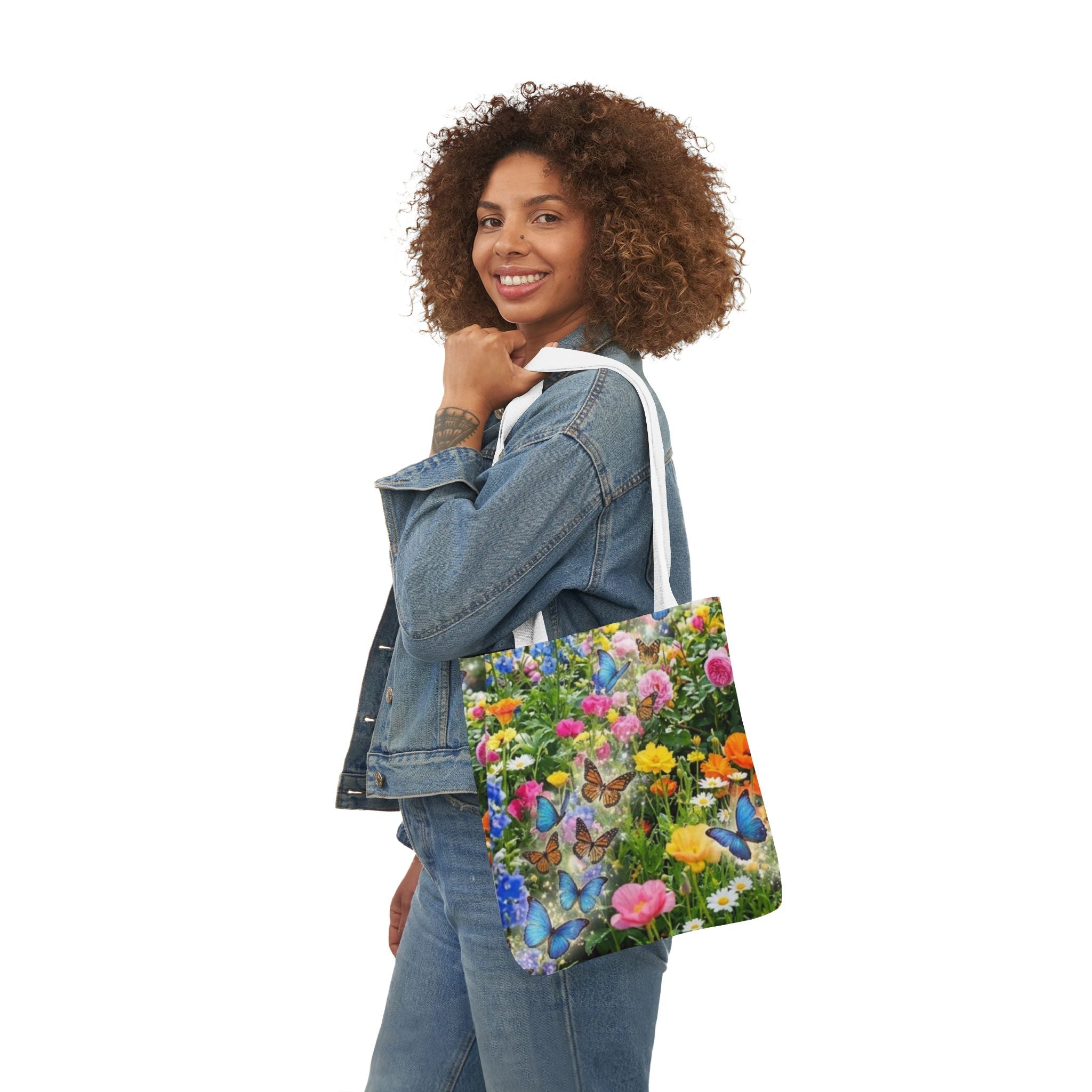 Floral Butterfly Canvas Tote Bag — Colorful Garden Print Tote